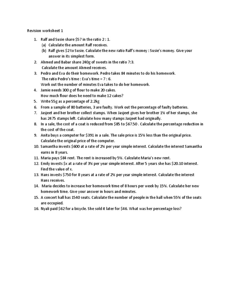 Revision Worksheet 1 Pdf