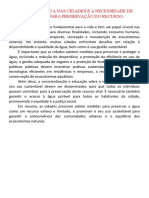 Os Usos Da Água Nas Cidades e A Necessidade de Cuidados para Preservação Do Recurso