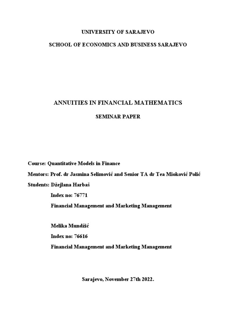 Types of Annuities in Financial Mathematics | PDF | Business | Teaching ...