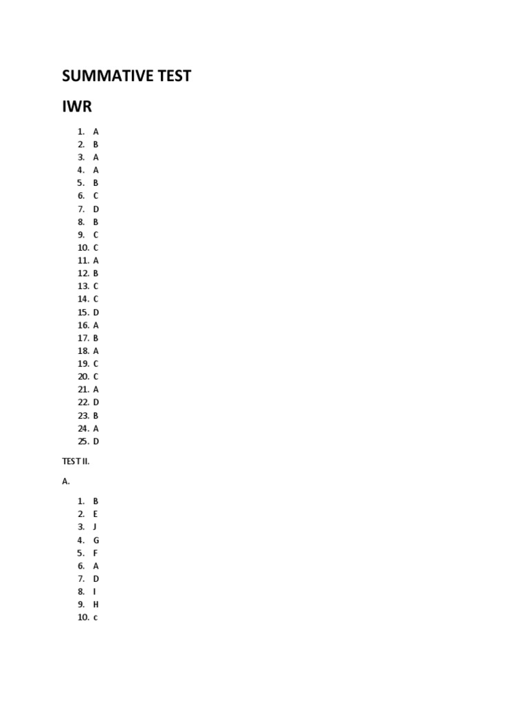 Key to Correction for Summative Tests | PDF