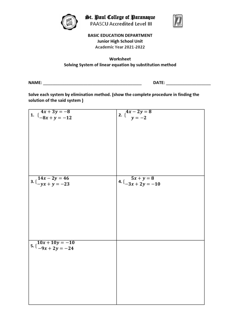 Solving Linear Equations Worksheet | PDF