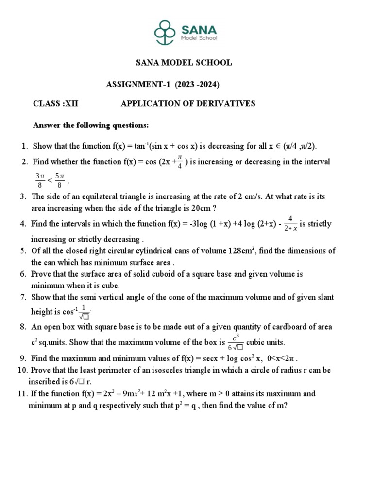 Application of derivatives pdf