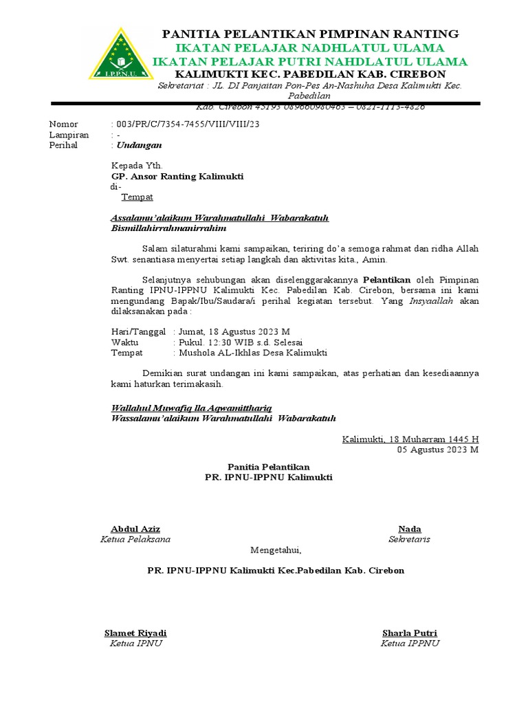 Surat Undangan Pelantikan | PDF