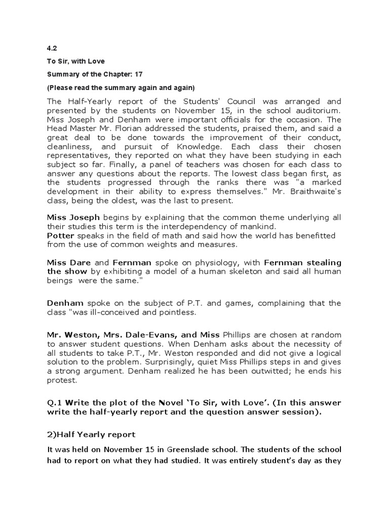 Chapter 17 Summary of To Sir, With Love | PDF | Language Arts ...