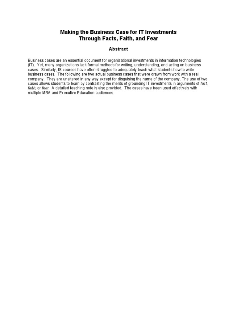 Making+the+Business+Case+for+IT+Investments+ +Teaching+Note+ +cases ...