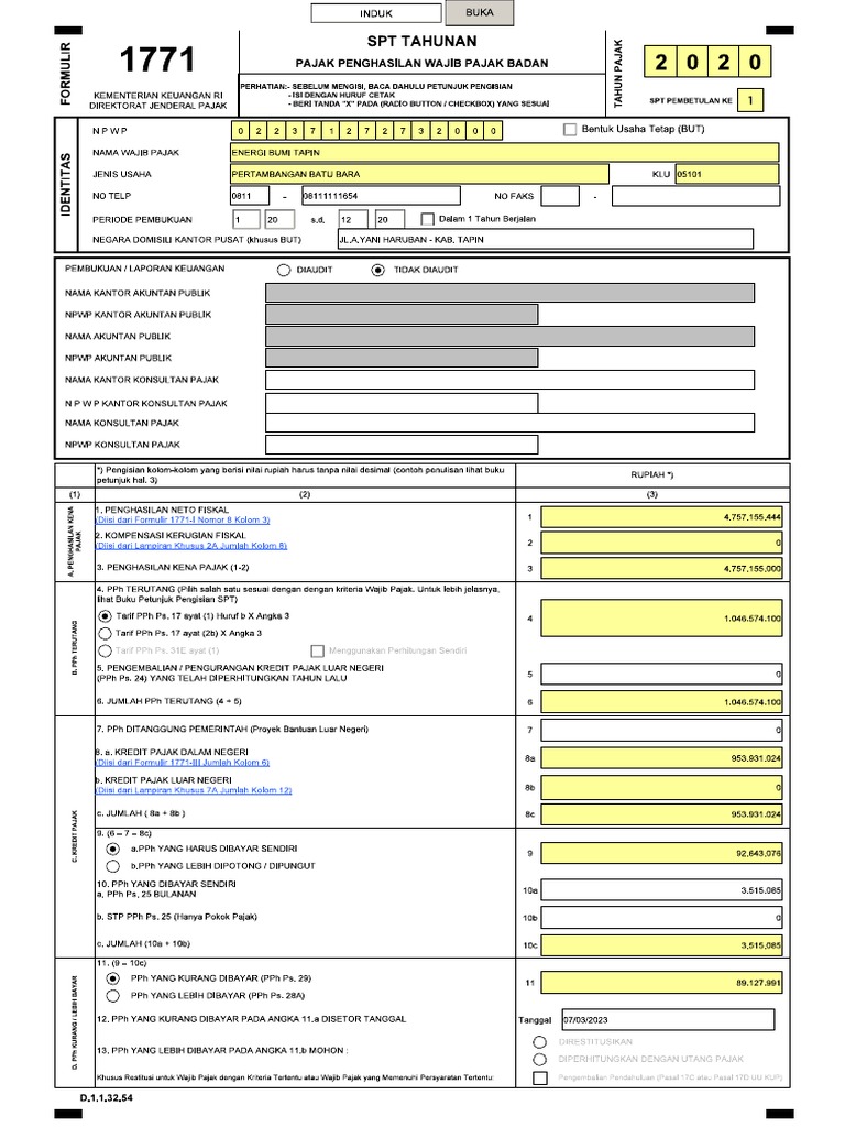 FORM - 1771 - 022371272732000 - 2020 - 1 Cetak | PDF