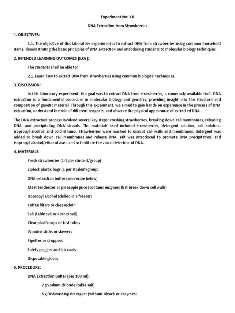 Strawberry DNA Extraction Experiment | PDF | Experiment | Dna