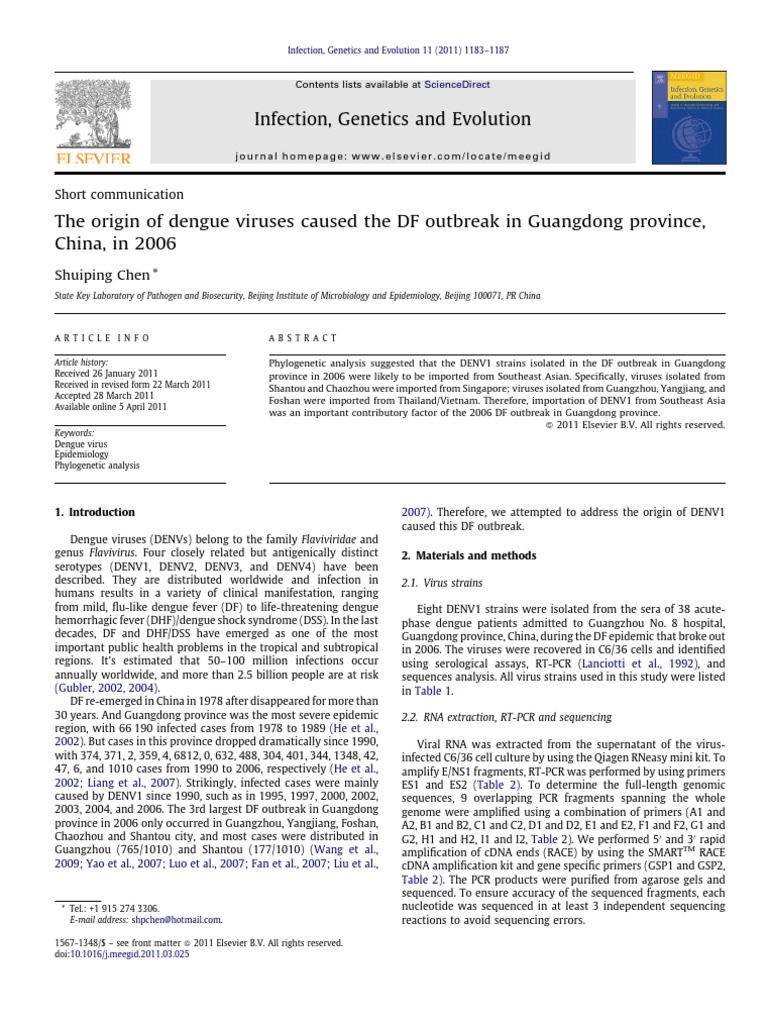 Origin of 2006 Dengue Outbreak in Guangdong | PDF | Dna Sequencing ...