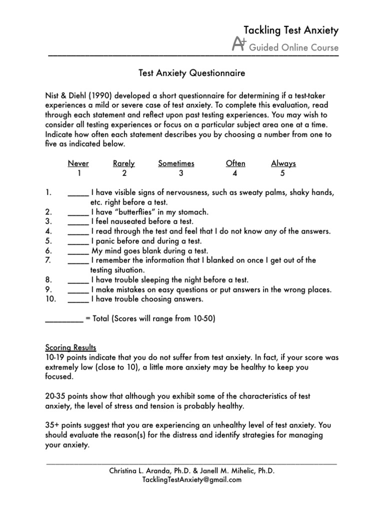 Test+Anxiety+Questionnaire+Nist Diehl 1990 PDF Anxiety Emotions