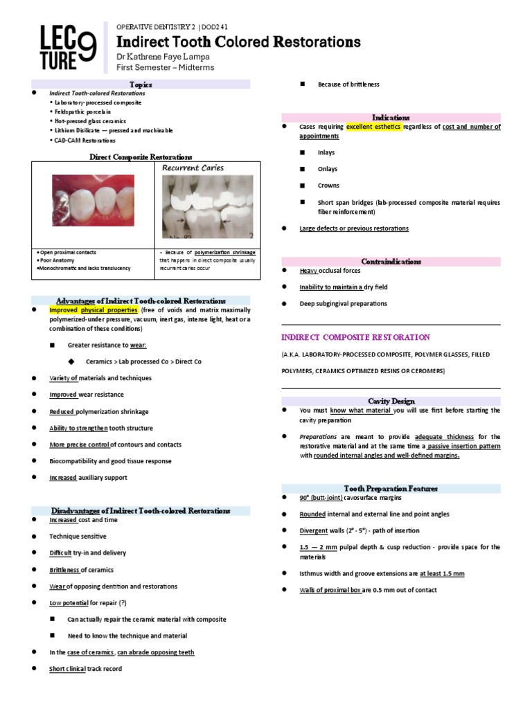 Indirect tooth colored restorations PDF Dental Composite Building