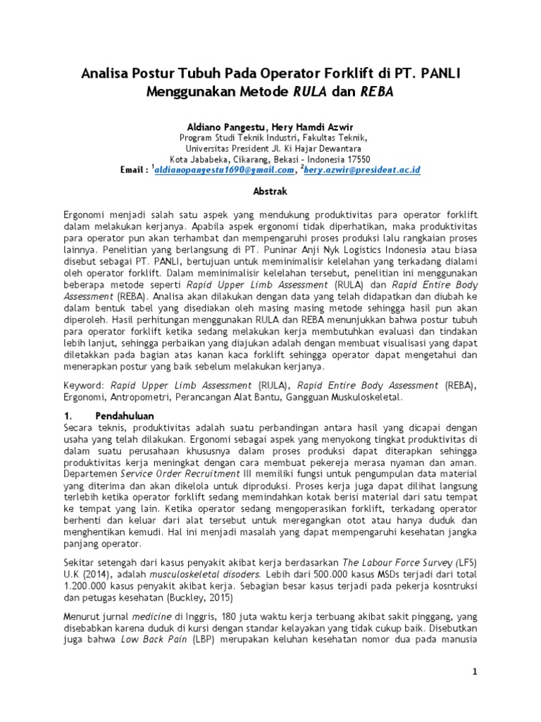 Analisis Postur Forklift di PT. PANLI | PDF