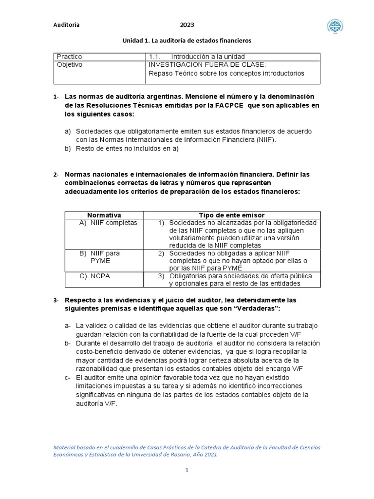 Unidad 1 - La Auditoría de Estados Financieros | PDF