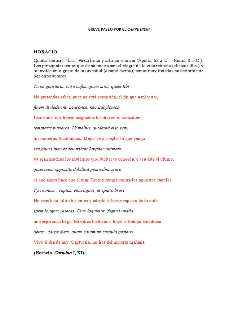 Carpe Diem: Reflexiones y Poemas | PDF | Horacio | Placer