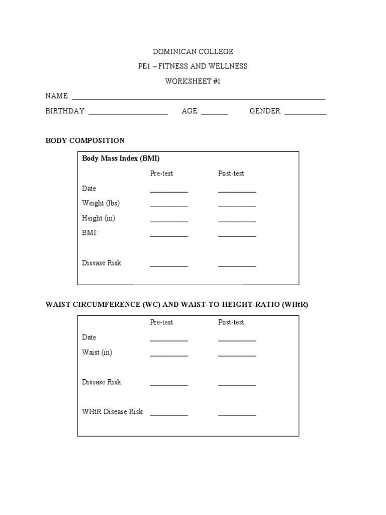 PE1 Body Composition Worksheet 1 PDF Wellness