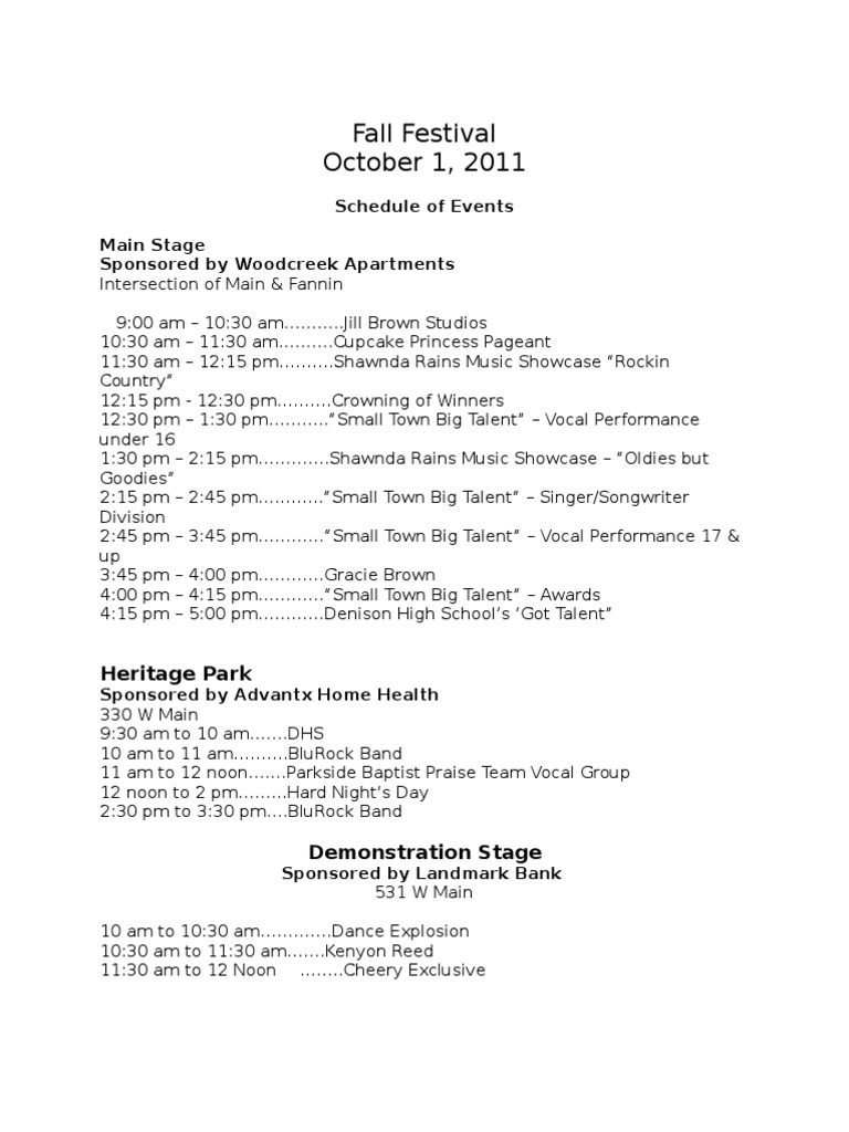 Fall Festival Schedule of Events | PDF | Art