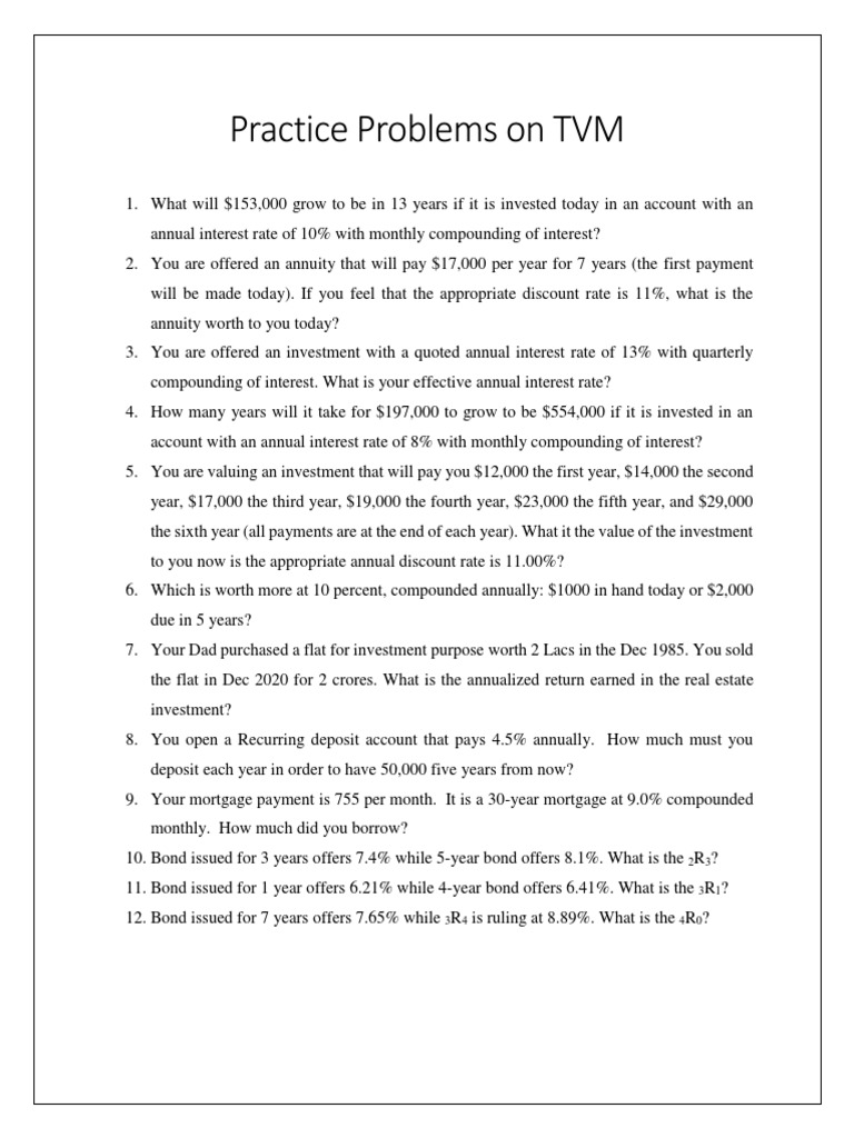 TVM Practice Problems and Solutions | PDF | Law