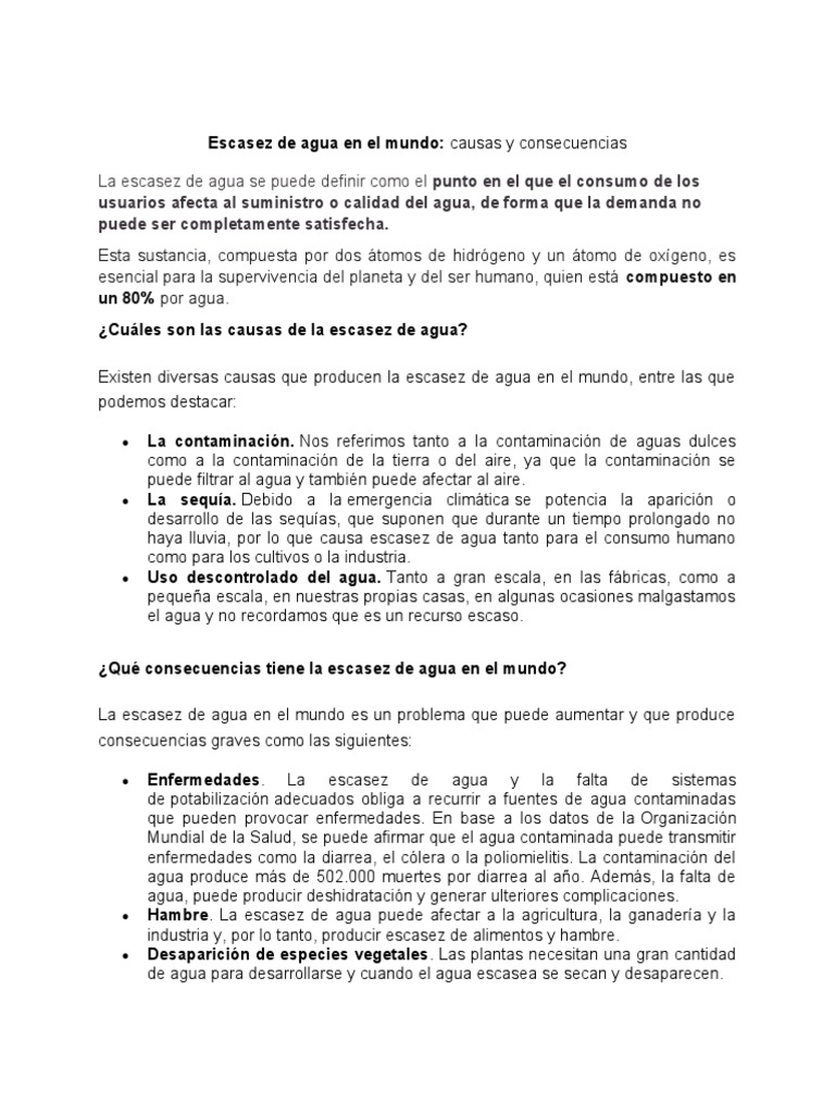 Escasez de Agua en El Mundo | PDF | Agua | Energía eólica