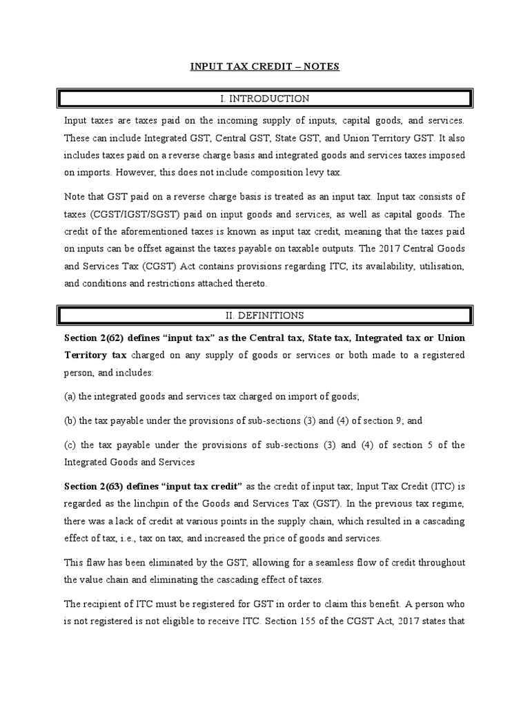 Input tax credit pdf value added tax taxes