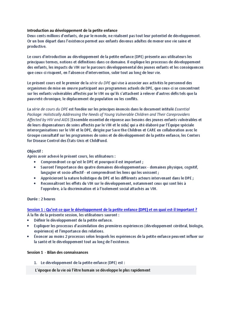 Introduction au développement de l'enfant | PDF | Psychologie du ...