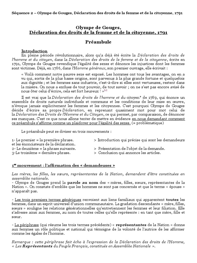 Olympe de Gouges EL Extrait 1 Préambule | PDF