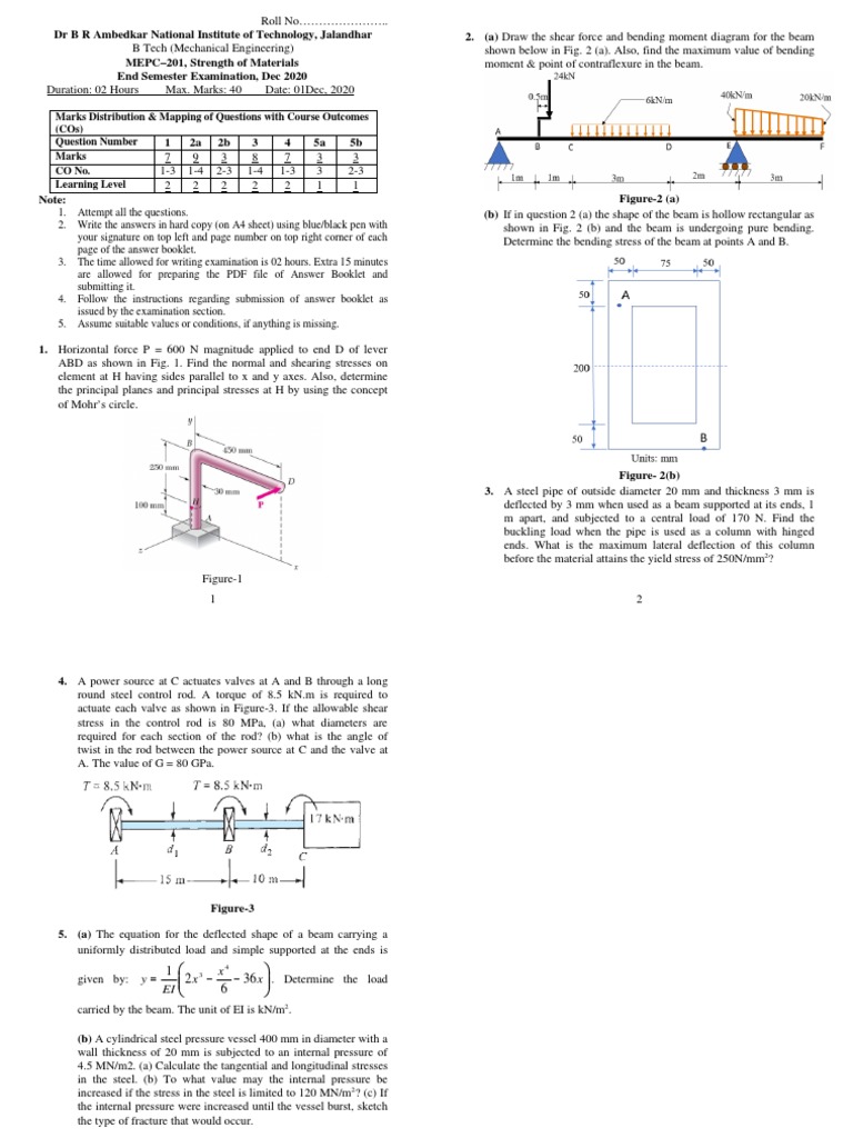End Semster Exam MEPC-201 Dec | PDF | Bending | Beam (Structure)
