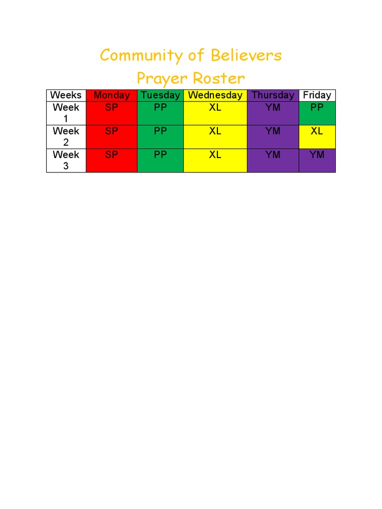 Prayer Roster Template