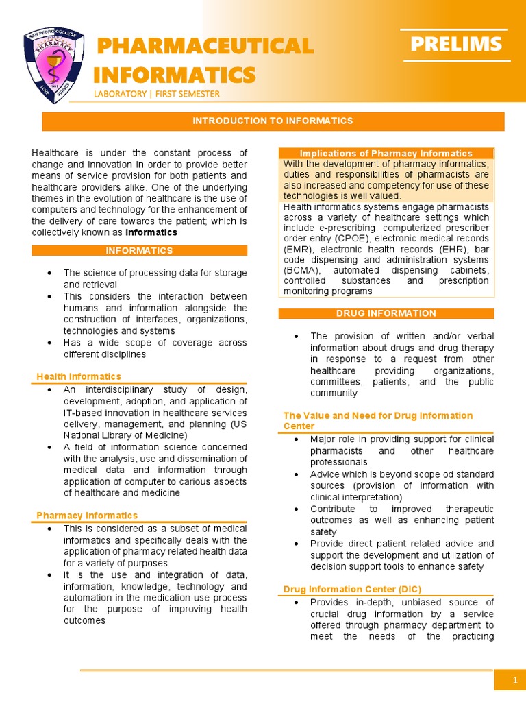 Understanding Pharmacy Informatics | PDF