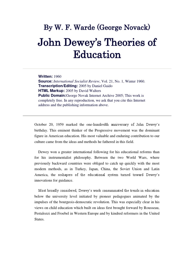 John Dewey's Theories of Education | PDF | John Dewey | Democracy