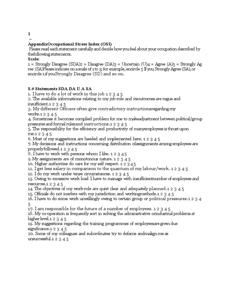 Occupational Stress Questioner | PDF