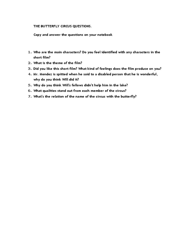 Butterfly Circus Questions | PDF