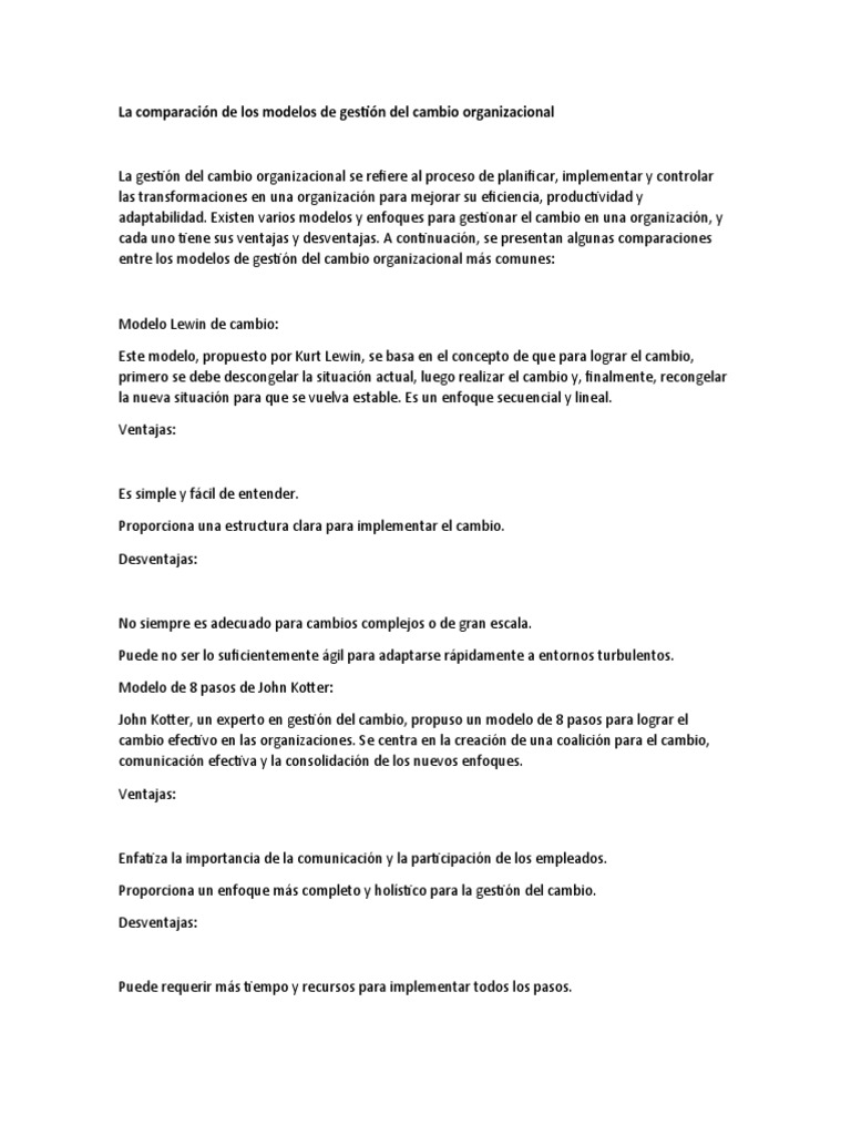 La Comparación de Los Modelos de Gestión Del Cambio Organizacional | PDF