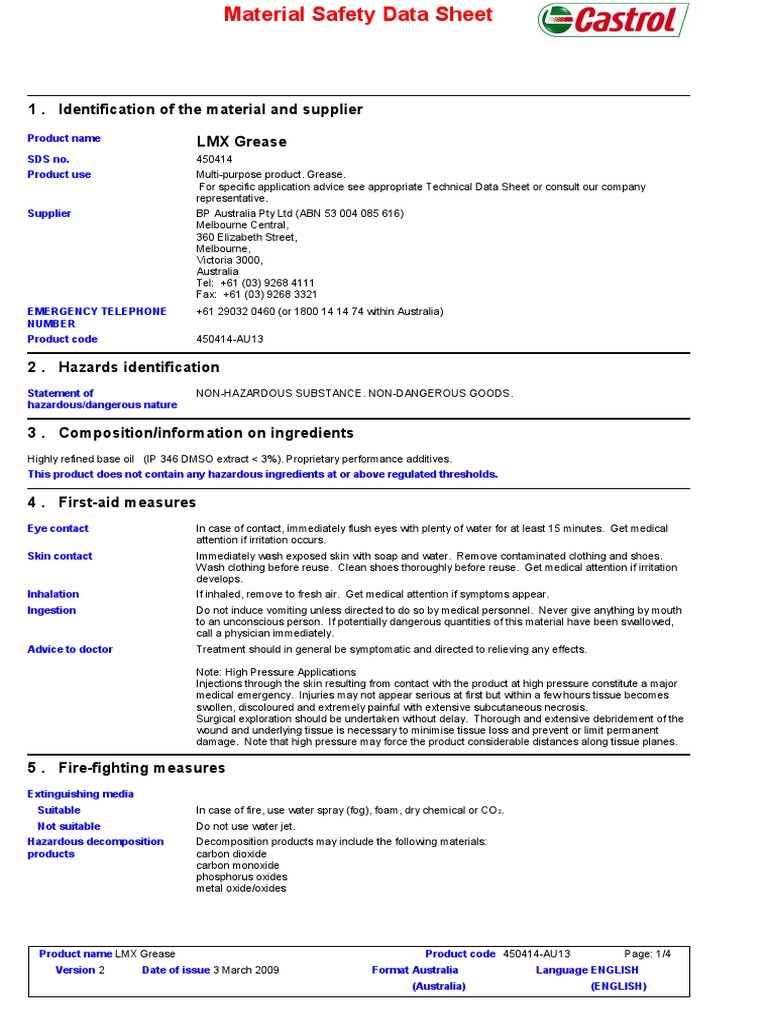 LMX Grease Material Safety Data Sheet | PDF | Chemistry | Labor Relations