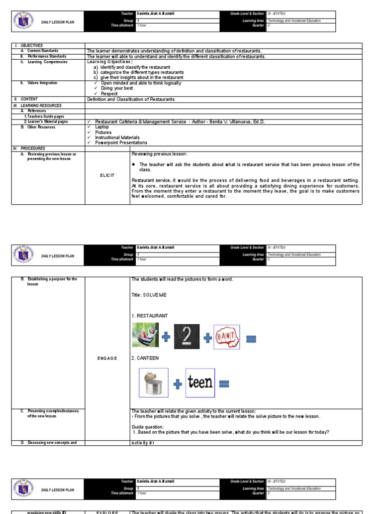 LP Definition and Classification of Restaurants PDF