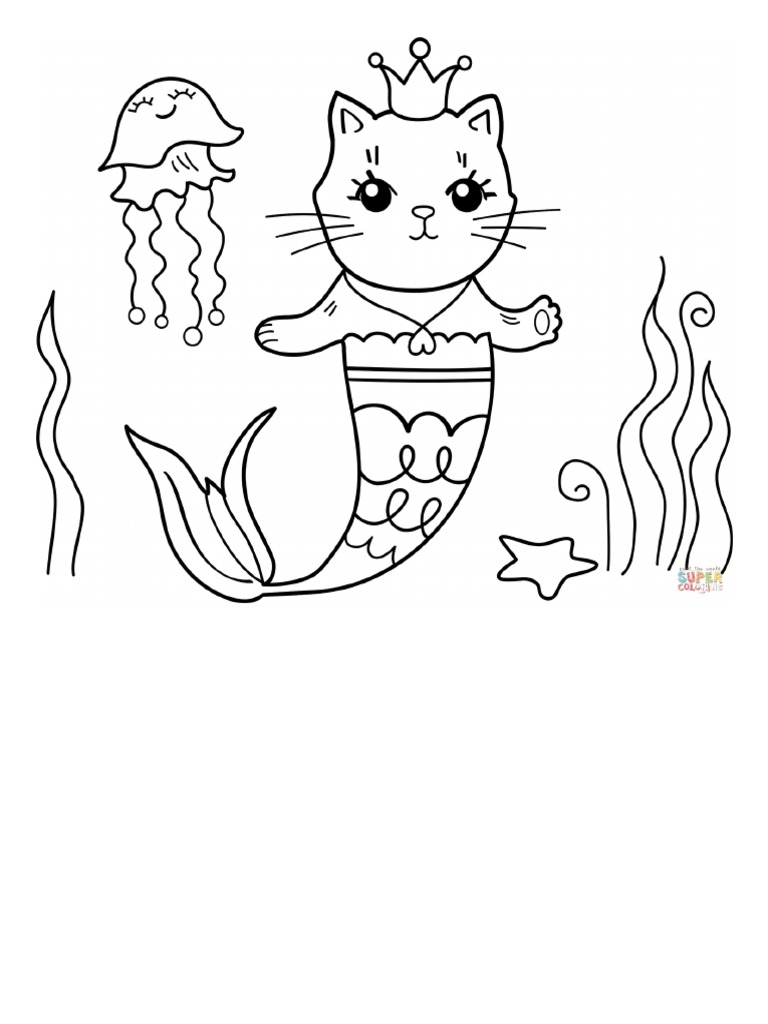 Mermaid kitty coloring page free printable coloring pages pdf