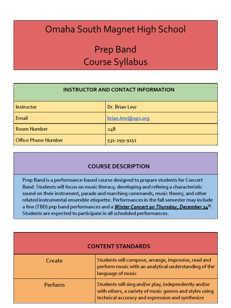 Prep Band Syllabus PDF Learning