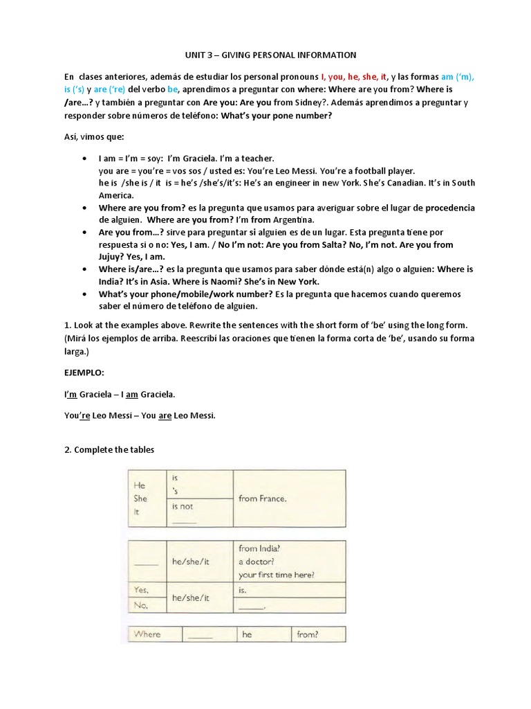 Cómo dar información personal | PDF | Artes del Lenguaje y Comunicación