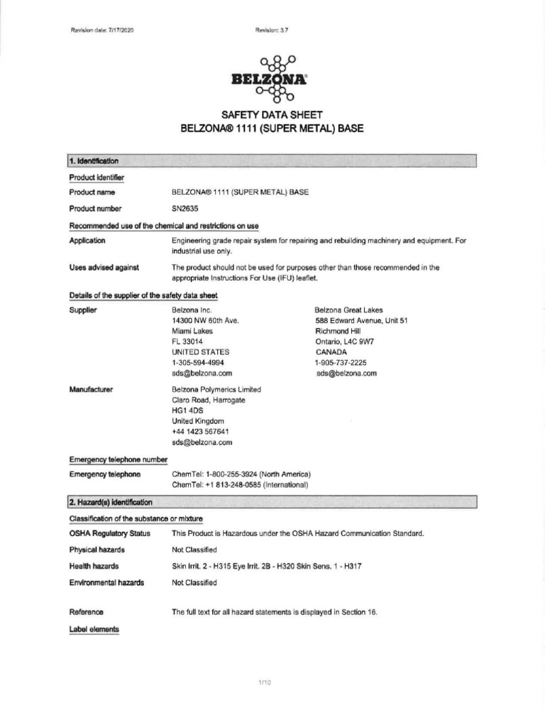 MSDS Belzona | PDF | Waste | Dangerous Goods