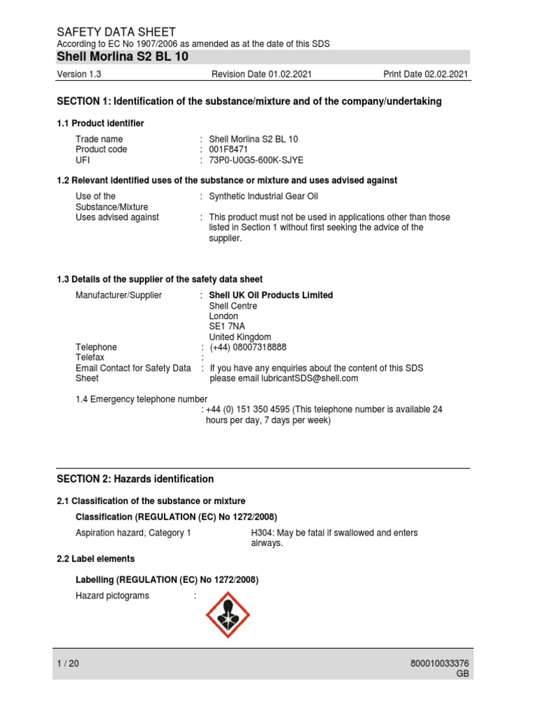 Shell Morlina S2 BL 10 | PDF | Personal Protective Equipment ...
