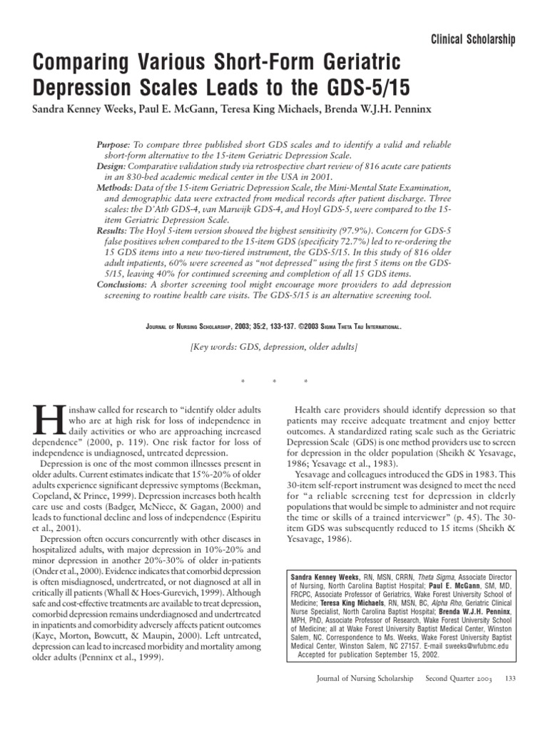Comparing Various Short-Form Geriatric Depression Scales Leads To The ...