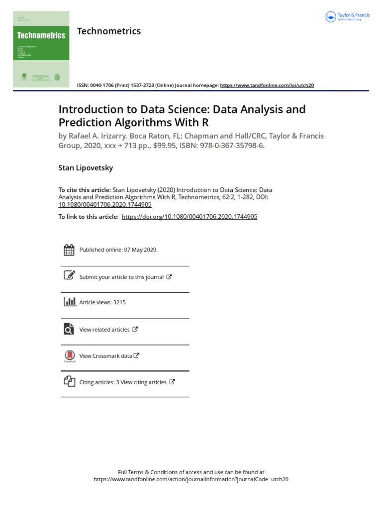 Introduction To Data Science Data Analysis and Prediction Algorithms ...