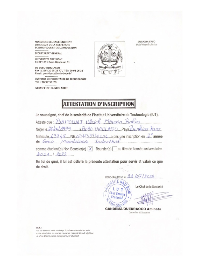 Attestation D'inscription | PDF