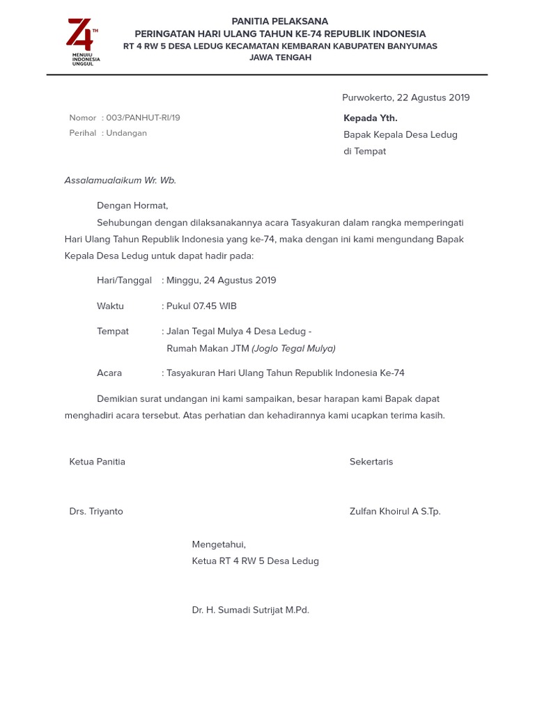 Surat Undangan Tasyakuran | PDF