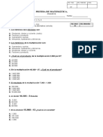 Prueba 5° Multiplicaciones, Divisiones y Resolución de Problemas.