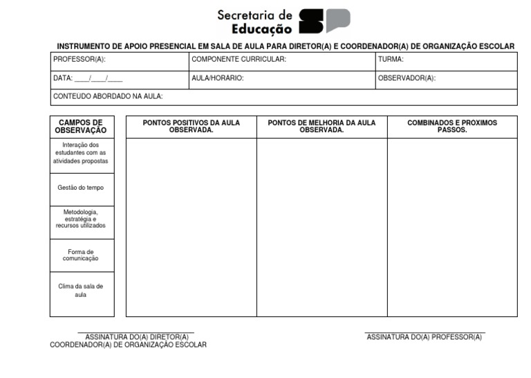 INSTRUMENTO APOIO PRESENCIAL EM SALA DE AULA - Diretores | PDF