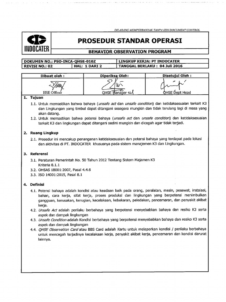 PSO QHSE Behaviour Observation Program | PDF