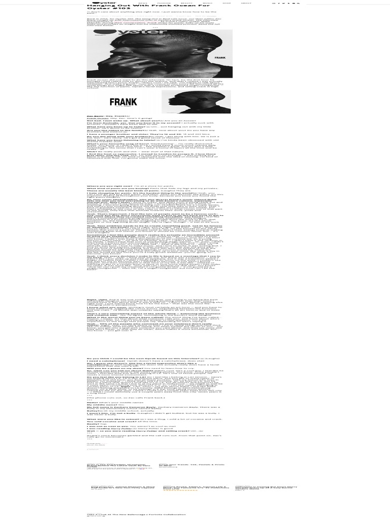 Hanging Out With Frank Ocean For Oyster 103 Oyster Magazine PDF