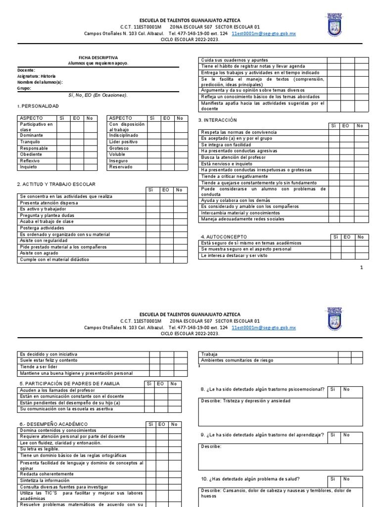 Ficha Descriptiva 2022-2023 | PDF | Crecimiento personal y profesional