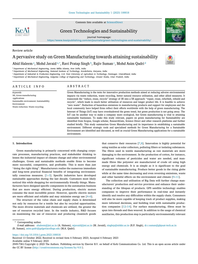 Green Technology and Sustainability | PDF | Sustainability | Efficient ...