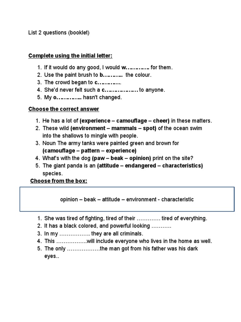 List 2 Questions Lesson Questions | PDF | Language Arts & Discipline ...
