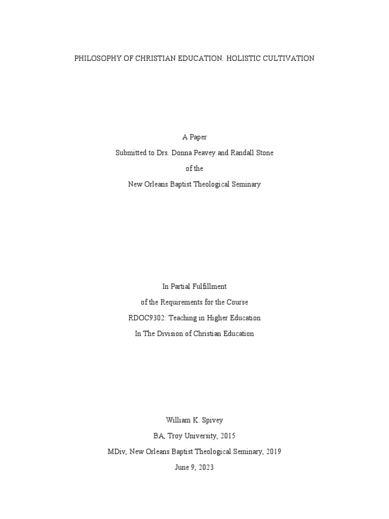 Philosophy OF CHRISTIAN EDUCATION PDF Faith Theology